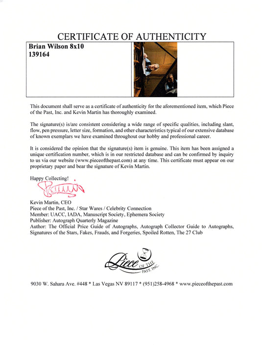 Certificate of authenticity – Brian Wilson – Brian Wilson signed photograph