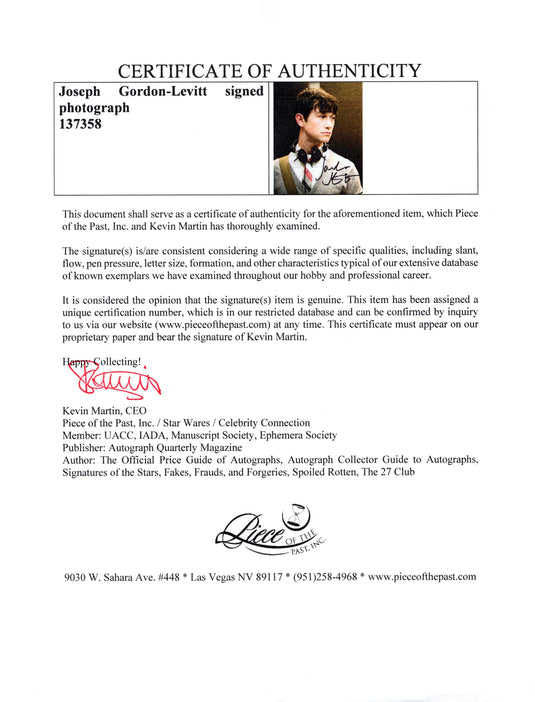 Certificate of authenticity – Joseph Gordon-Levitt – Joseph Gordon-Levitt signed photograph