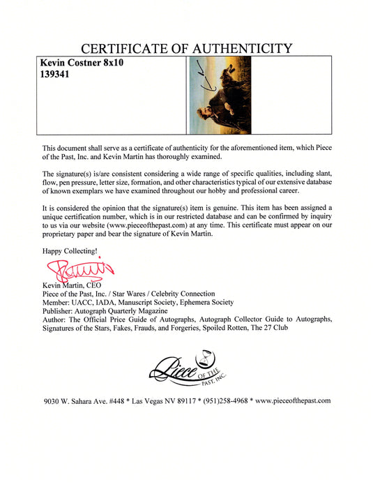 Certificate of authenticity – Kevin Costner – Kevin Costner signed photograph