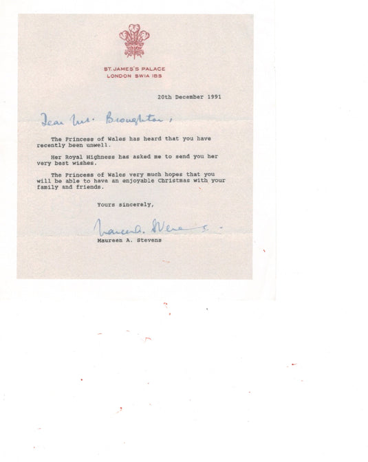 Autographed item – Princess Diana – Princess Diana rare signature on card with transmital letter