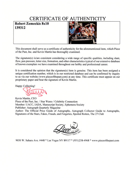 Certificate of authenticity – Roger Zemeckis – Roger Zemeckis signed Back to the Future photogrph